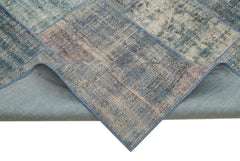 Handmade Area Rug - Blue Patchwork Cotton Wool Vintage Turkish Carpet 8'x11'7''
