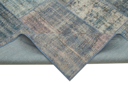 Handmade Area Rug - Blue Patchwork Cotton Wool Vintage Turkish Carpet 8'x11'7''