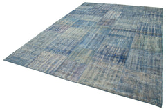 Handmade Area Rug – Kirk Yama Blue Patchwork Cotton Wool Carpet 8'0''x11'5''