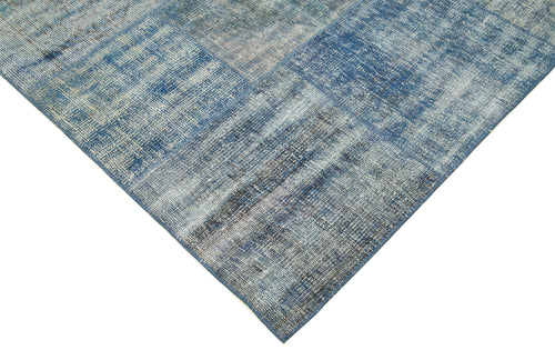 Handmade Area Rug - Blue Patchwork Cotton Wool Vintage Hand Woven Carpet 8'2''x11'5''