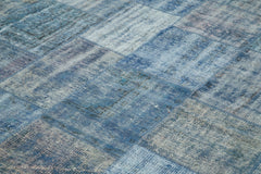 Handmade Area Rug - Blue Patchwork Cotton Wool Vintage Hand Woven Carpet 8'2''x11'5''