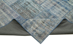 Handmade Area Rug - Blue Patchwork Cotton Wool Vintage Hand Woven Carpet 8'2''x11'5''