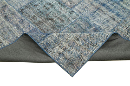 Handmade Area Rug - Blue Patchwork Cotton Wool Vintage Hand Woven Carpet 8'2''x11'5''