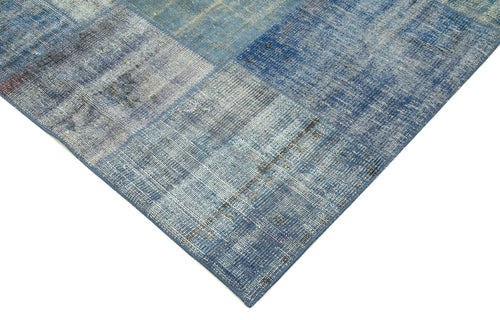 Handmade Area Rug - Blue Patchwork Cotton Wool Carpet, Vintage Turkish Style 8'2" x 11'4"