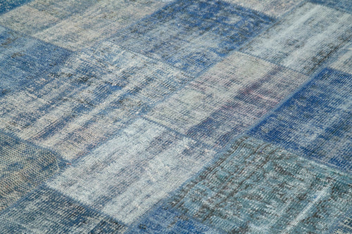 Handmade Area Rug - Blue Patchwork Cotton Wool Carpet, Vintage Turkish Style 8'2" x 11'4"