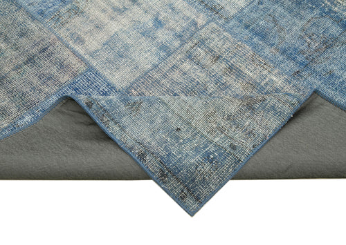 Handmade Area Rug - Blue Patchwork Cotton Wool Carpet, Vintage Turkish Style 8'2" x 11'4"