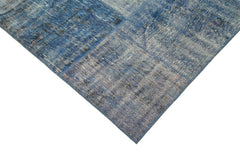 Handmade Area Rug - Blue Patchwork Cotton Wool Vintage Handwoven Carpet 8'x11'5''