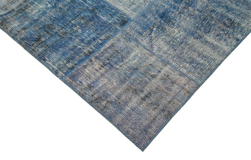 Handmade Area Rug - Blue Patchwork Cotton Wool Vintage Handwoven Carpet 8'x11'5''