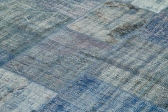 Handmade Area Rug - Blue Patchwork Cotton Wool Vintage Handwoven Carpet 8'x11'5''
