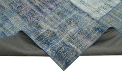 Handmade Area Rug - Blue Patchwork Cotton Wool Vintage Handwoven Carpet 8'x11'5''