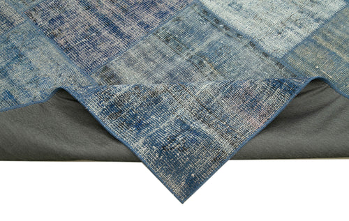 Handmade Area Rug - Blue Patchwork Cotton Wool Vintage Handwoven Carpet 8'x11'5''