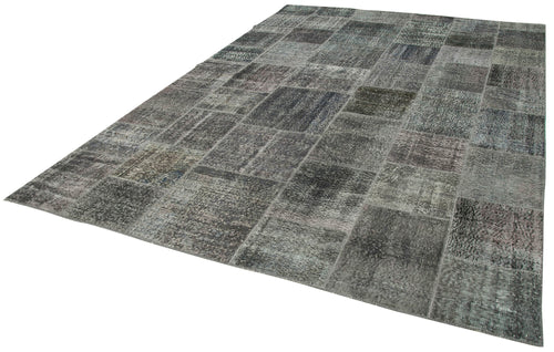 Handmade Area Rug - Kirk Yama Grey Patchwork Cotton Wool Carpet 8'x11'7''