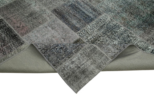 Handmade Area Rug - Kirk Yama Grey Patchwork Cotton Wool Carpet 8'x11'7''