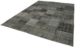 Handmade Area Rug | Turkish Patchwork Black Wool Cotton Carpet 8'5" x 11'7"