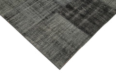 Handmade Area Rug | Turkish Patchwork Black Wool Cotton Carpet 8'5" x 11'7"