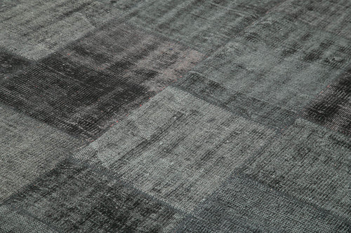 Handmade Area Rug | Turkish Patchwork Black Wool Cotton Carpet 8'5" x 11'7"