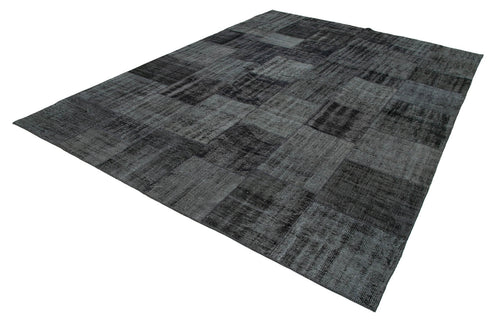 Kirk Yama Black Patchwork Cotton Wool Handmade Area Rug 8'5'' x 11'7''