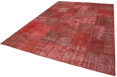 Handmade Area Rug - Kirk Yama Red Patchwork Cotton Wool Carpet 8'4" x 11'7"