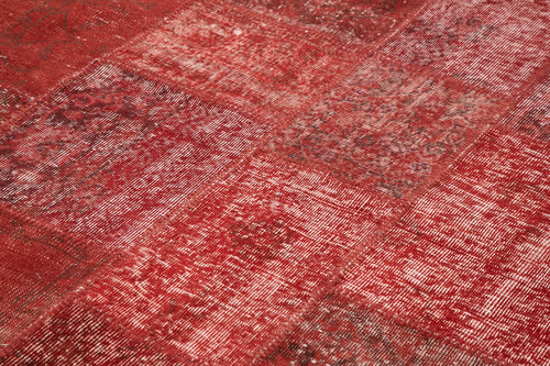 Handmade Area Rug - Kirk Yama Red Patchwork Cotton Wool Carpet 8'4" x 11'7"