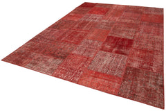 Handmade Area Rug - Red Patchwork Cotton Wool Vintage Carpet 8'3''x11'7''