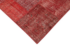 Handmade Area Rug - Red Patchwork Cotton Wool Vintage Carpet 8'3''x11'7''