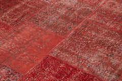 Handmade Area Rug - Red Patchwork Cotton Wool Vintage Carpet 8'3''x11'7''