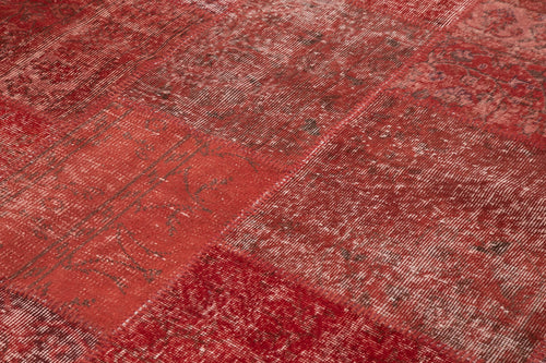 Handmade Area Rug - Red Patchwork Cotton Wool Vintage Carpet 8'3''x11'7''