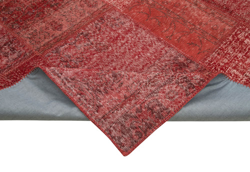 Handmade Area Rug - Red Patchwork Cotton Wool Vintage Carpet 8'3''x11'7''