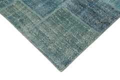 Handmade Area Rug – Blue Patchwork Wool Cotton Carpet, Vintage Turkish Design 8'4''x11'7''
