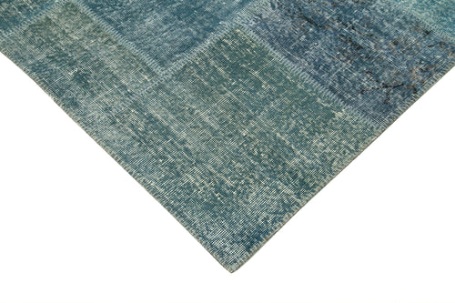 Handmade Area Rug – Blue Patchwork Wool Cotton Carpet, Vintage Turkish Design 8'4''x11'7''