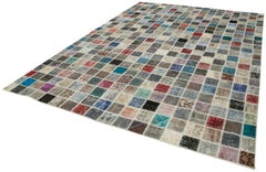 Handmade Area Rug - Blue Patchwork Cotton Wool Turkish Wool Carpet 8'4''x11'6''
