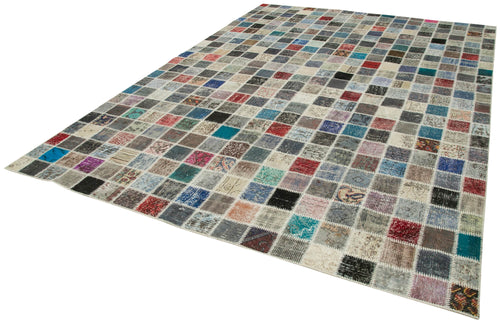 Handmade Area Rug - Blue Patchwork Cotton Wool Turkish Wool Carpet 8'4''x11'6''