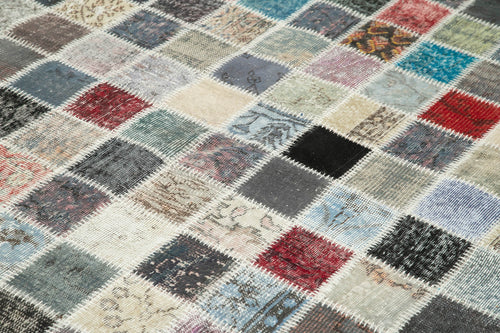 Handmade Area Rug - Blue Patchwork Cotton Wool Turkish Wool Carpet 8'4''x11'6''