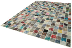Kirk Yama Blue Patchwork Cotton Wool Handmade Area Rug 8'2'' x 11'6''