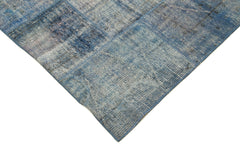 Handmade Area Rug – Blue Patchwork Wool Cotton Carpet 8'x9'9'' Durable Vintage