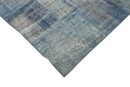 Handmade Area Rug – Blue Patchwork Wool Cotton Carpet 8'x9'9'' Durable Vintage