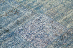 Handmade Area Rug – Blue Patchwork Wool Cotton Carpet 8'x9'9'' Durable Vintage