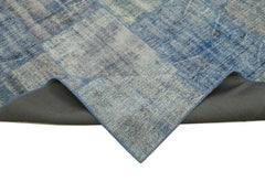 Handmade Area Rug – Blue Patchwork Wool Cotton Carpet 8'x9'9'' Durable Vintage