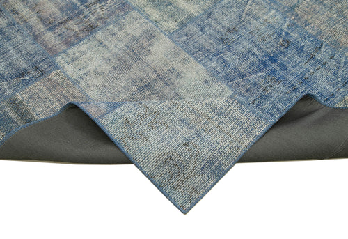Handmade Area Rug – Blue Patchwork Wool Cotton Carpet 8'x9'9'' Durable Vintage