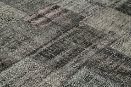 Kirk Yama Black Patchwork Cotton Wool Handmade Area Rug 8'5'' x 9'11''