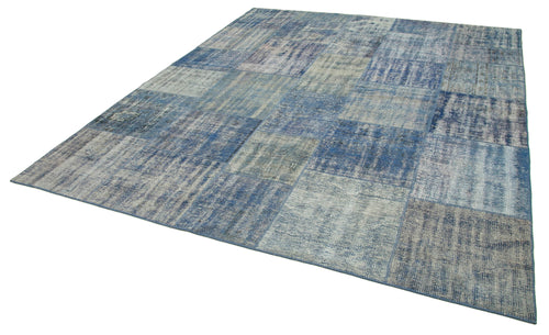Kirk Yama Blue Patchwork Cotton Wool Handmade Area Rug 8'0'' x 9'8''