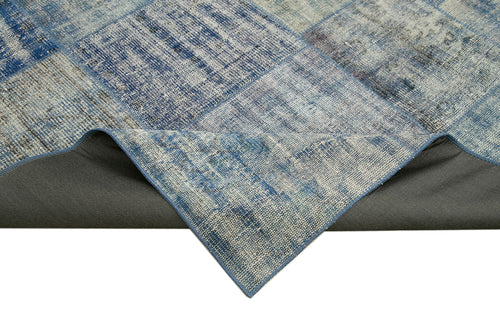 Kirk Yama Blue Patchwork Cotton Wool Handmade Area Rug 8'0'' x 9'8''