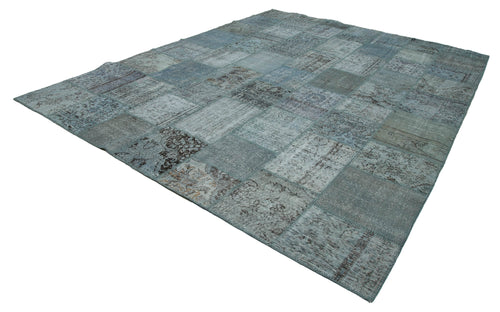 Kirk Yama Blue Patchwork Cotton Wool Handmade Area Rug 9'10'' x 13'1''