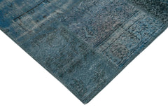 Handmade Area Rug - Kirk Yama Blue Patchwork Wool Cotton Carpet 9'9''x14'0''