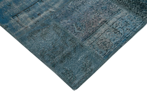 Handmade Area Rug - Kirk Yama Blue Patchwork Wool Cotton Carpet 9'9''x14'0''