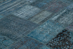 Handmade Area Rug - Kirk Yama Blue Patchwork Wool Cotton Carpet 9'9''x14'0''