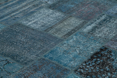 Handmade Area Rug - Kirk Yama Blue Patchwork Wool Cotton Carpet 9'9''x14'0''