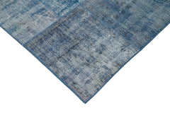 Handmade Area Rug - Blue Patchwork Cotton Wool Vintage Turkish Carpet 9'8''x13'1''