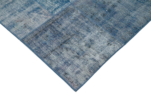 Handmade Area Rug - Blue Patchwork Cotton Wool Vintage Turkish Carpet 9'8''x13'1''