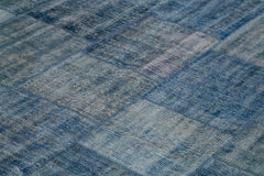 Handmade Area Rug - Blue Patchwork Cotton Wool Vintage Turkish Carpet 9'8''x13'1''